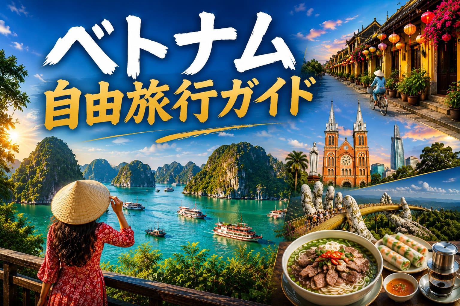 ベトナム自由旅行ガイド、ハロン湾、ホイアン、ダナン、ホーチミン、ベトナム料理の観光イメージ